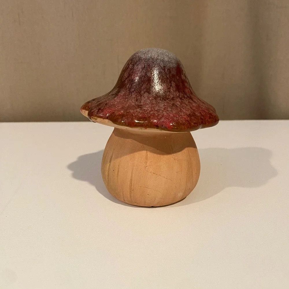 Handmade Ceramic Mushroom Drip Glazed Brown Cute Earthy Decoration Paperweight